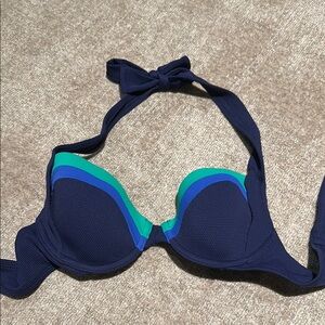 Navy and Green Tommy Bahama Women's Halter Bikini Top